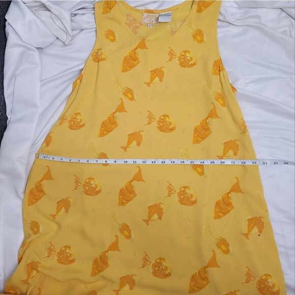 VINTAGE 90s yellow dress fish‎ print sleeveless maxi swim coverup M - Picture 6 of 7